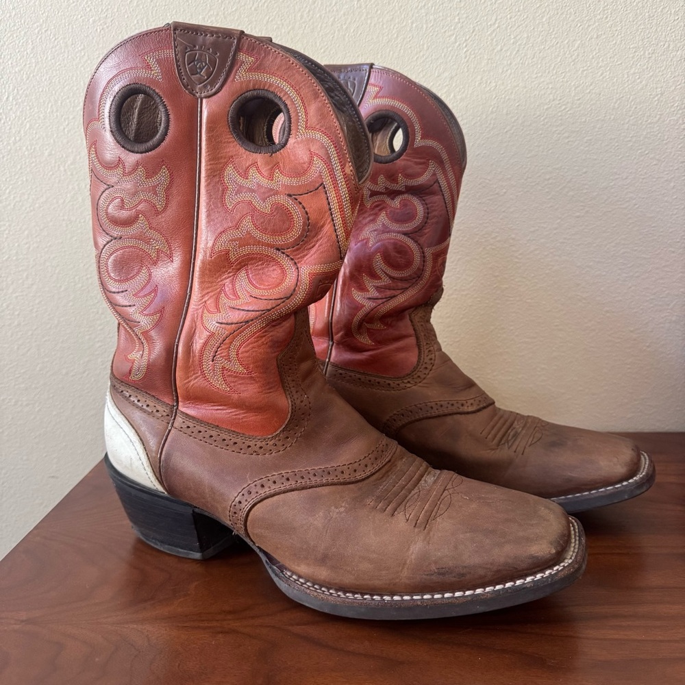 Ariat Crossfire Cowboy Boots 12D Orange Cream Tan Square Toe Non Slip Sole